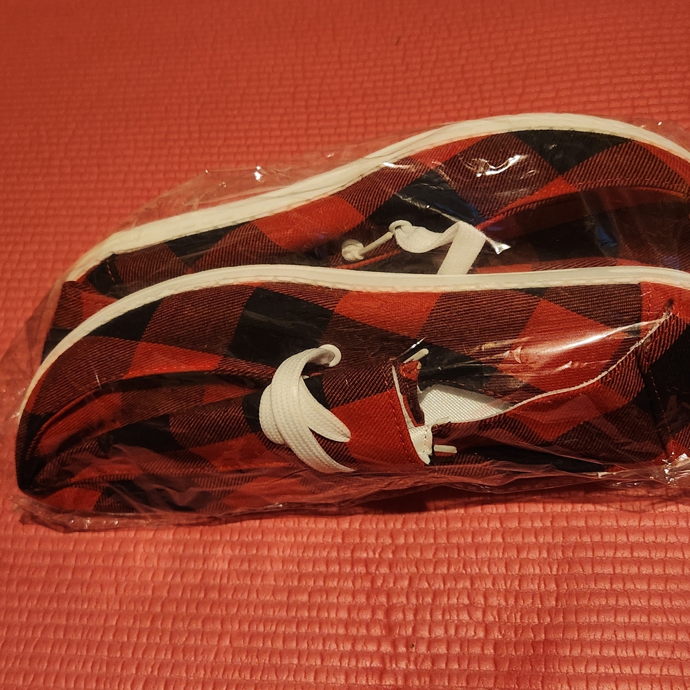 Red and Black Plaid Sneakers